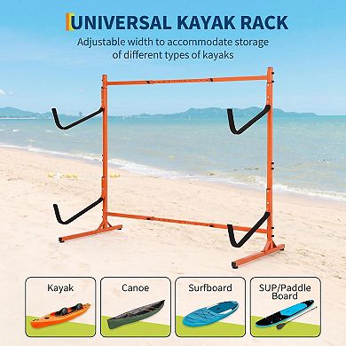 2-Tier Adjustable Freestanding Kayak Rack, Heavy Duty Storage Stand for SUP and Canoe