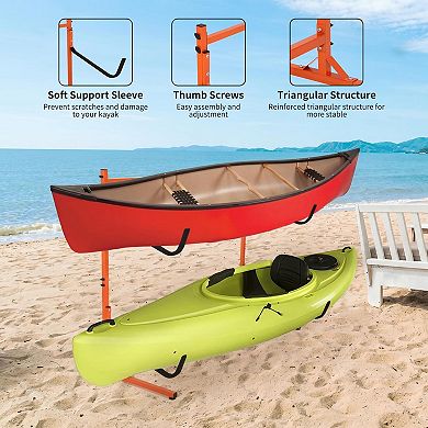 2-Tier Adjustable Freestanding Kayak Rack, Heavy Duty Storage Stand for SUP and Canoe