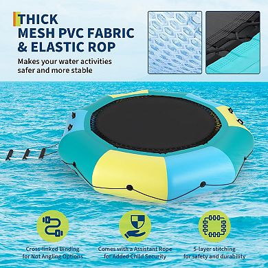 10FT Inflatable Water Trampoline, Heavy Duty Floating Swim Platform and Bouncer