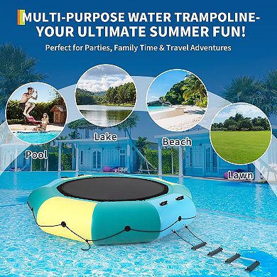 10FT Inflatable Water Trampoline, Heavy Duty Floating Swim Platform and Bouncer