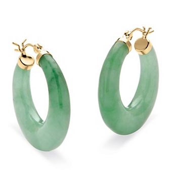 PalmBech Jewelry Green Jade Hoop Earrings in Gold-Plated Sterling Silver