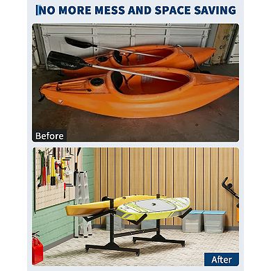 Dual-Sided 1-Tier Kayak Holder, Adjustable Heavy Duty Steel Canoe and SUP Stand