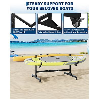 Dual-Sided 1-Tier Kayak Holder, Adjustable Heavy Duty Steel Canoe and SUP Stand