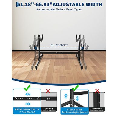 Dual-Sided 1-Tier Kayak Holder, Adjustable Heavy Duty Steel Canoe and SUP Stand