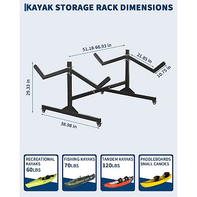 Dual-Sided 1-Tier Kayak Holder, Adjustable Heavy Duty Steel Canoe and SUP Stand