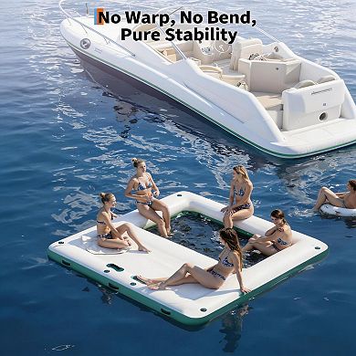 10x10 FT Inflatable Floating Dock Water Platform with Mesh Swim Area
