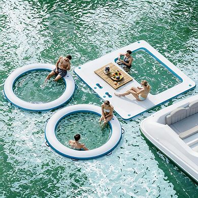 10x10 FT Inflatable Floating Dock Water Platform with Mesh Swim Area