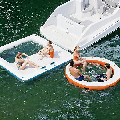 10x10 FT Inflatable Floating Dock Water Platform with Mesh Swim Area