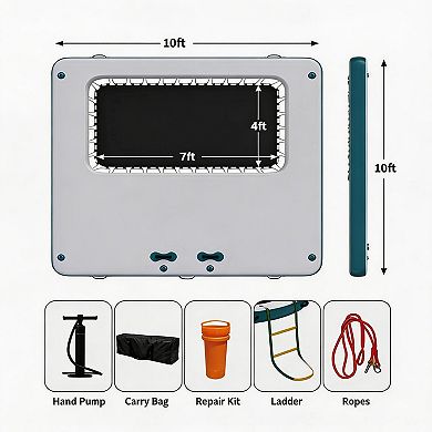 10x10 FT Inflatable Floating Dock Water Platform with Mesh Swim Area