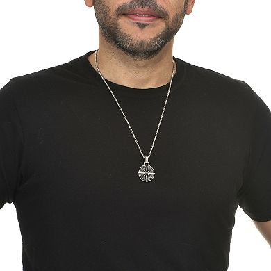 Men's Stainless Steel Antiqued Compass Pendant