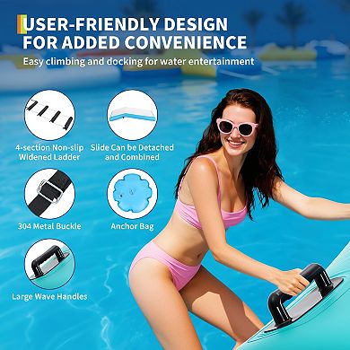 10FT Inflatable Water Trampoline with Slide, Floating Lake Bouncer