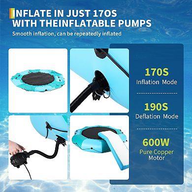 10FT Inflatable Water Trampoline with Slide, Floating Lake Bouncer
