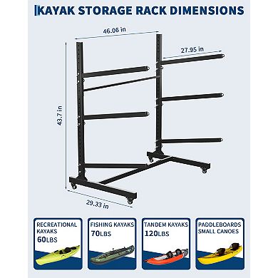 Freestanding 3-Tier Single-Sided Kayak Storage Rack, Heavy Duty Paddle Board Organizer