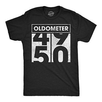Mens Funny T Shirts Oldometer 49 to 50 Sarcastic Old Person Graphic Novelty Tee for Men