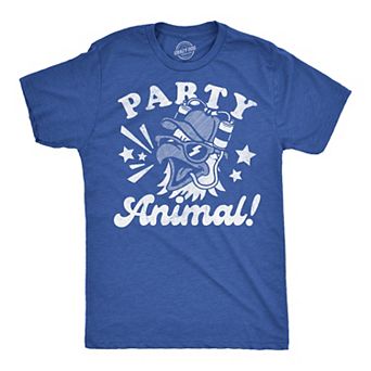 Mens Funny T Shirts Party Animal Bald Eagle Sarcastic Fourth Of July Graphic Novelty Tee for Men
