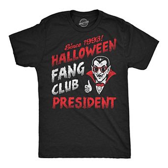Mens Funny T Shirts Halloween Fang Club President Sarcastic Vampire Graphic Novelty Tee For Men