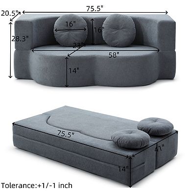Merax Folding Sofa Bed with Pillow, Twin Sleeper Sofa, Floor & Futon Loveseat Couch