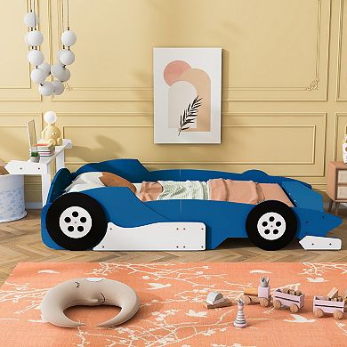 Merax Full Size Race Car-Shaped Platform Bed with Wheels