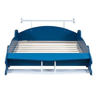 Merax Full Size Race Car-Shaped Platform Bed with Wheels