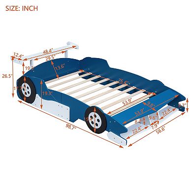 Merax Full Size Race Car-Shaped Platform Bed with Wheels