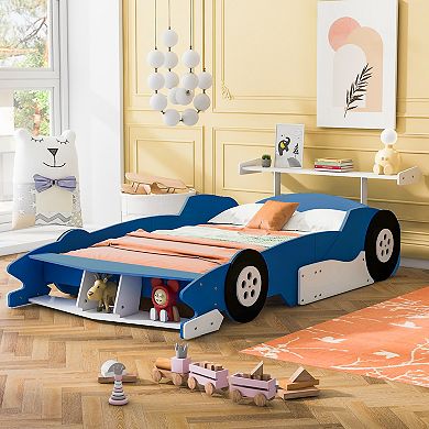 Merax Full Size Race Car-Shaped Platform Bed with Wheels