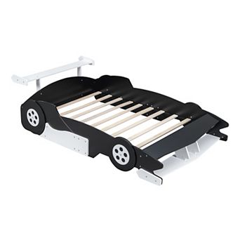 Merax Full Size Race Car-Shaped Platform Bed with Wheels