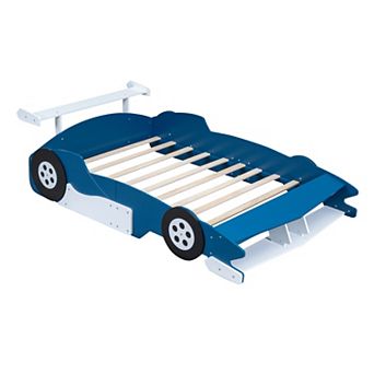 Merax Full Size Race Car-Shaped Platform Bed with Wheels