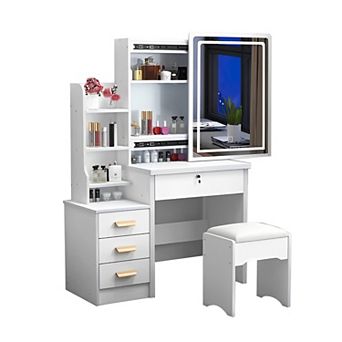 Merax Fashion Vanity Desk with Mirror and Lights for Makeup and Chair