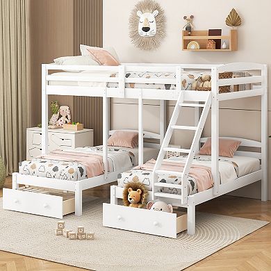 Merax Full Over Twin & Twin Triple Bunk Bed with Storage Drawers