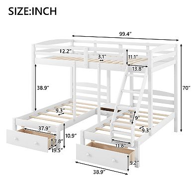 Merax Full Over Twin & Twin Triple Bunk Bed with Storage Drawers