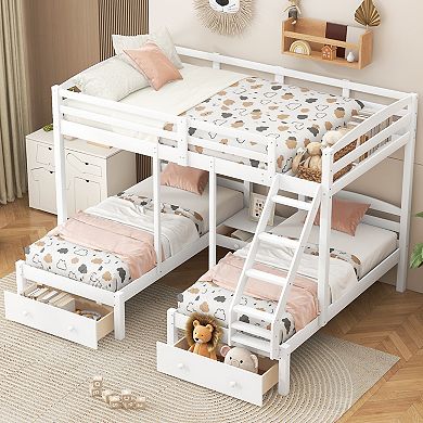 Merax Full Over Twin & Twin Triple Bunk Bed with Storage Drawers