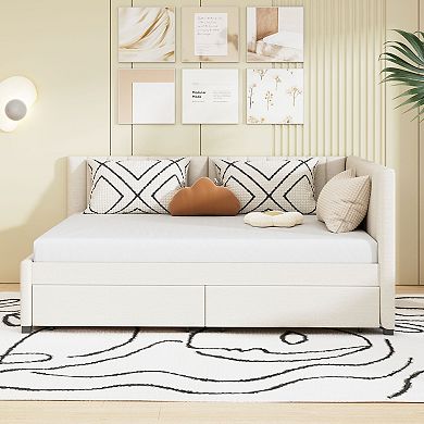 Merax Full Size Upholstered Daybed with 2 Storage Drawers Sofa Bed Frame