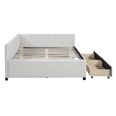 Merax Full Size Upholstered Daybed with 2 Storage Drawers Sofa Bed Frame