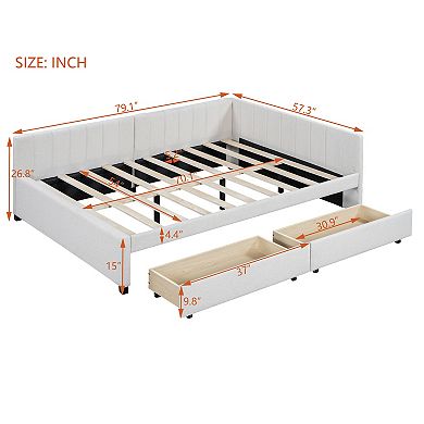 Merax Full Size Upholstered Daybed with 2 Storage Drawers Sofa Bed Frame