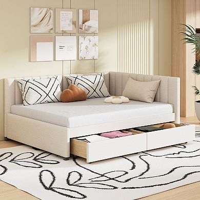Merax Full Size Upholstered Daybed with 2 Storage Drawers Sofa Bed Frame