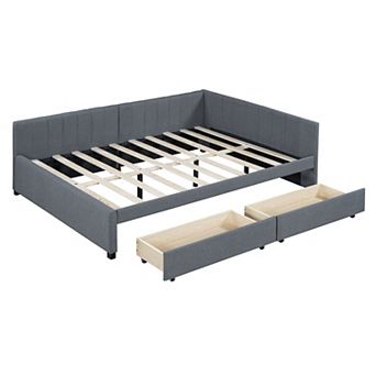Merax Full Size Upholstered Daybed with 2 Storage Drawers Sofa Bed Frame