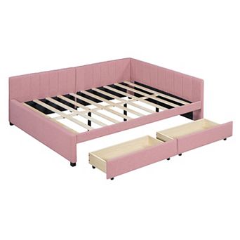 Merax Full Size Upholstered Daybed with 2 Storage Drawers Sofa Bed Frame