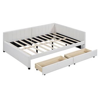 Merax Full Size Upholstered Daybed with 2 Storage Drawers Sofa Bed Frame