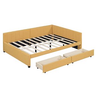 Merax Full Size Upholstered Daybed with 2 Storage Drawers Sofa Bed Frame