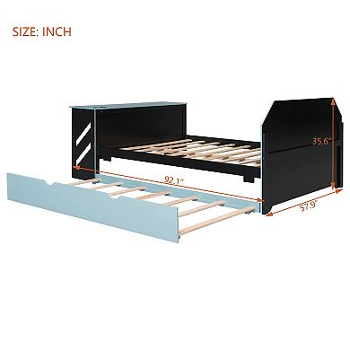 Merax Full Size Wood Daybed with Twin Size Trundle