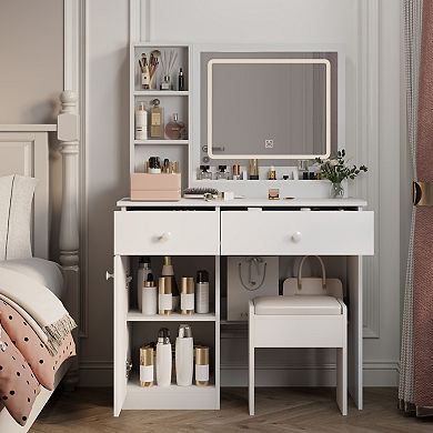Merax Fashion Vanity Desk with Mirror and Lights for Makeup, Vanity Mirror with Lights