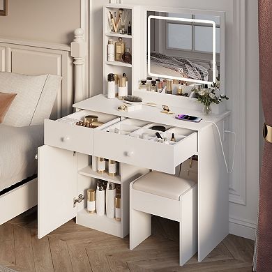Merax Fashion Vanity Desk with Mirror and Lights for Makeup, Vanity Mirror with Lights