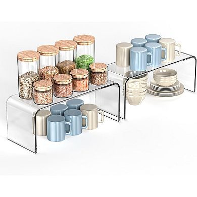 Great Ambitions Clear Cabinet Shelf Organizers,2 Pk Shelf Risers Kitchen Cabinets,Soda Cans and Cup