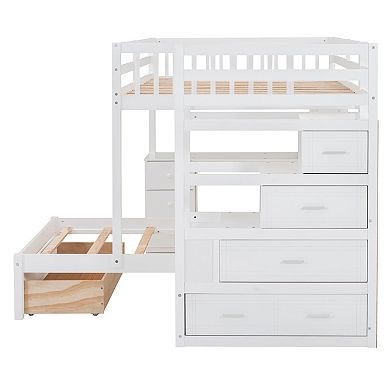 Merax Full Over Twin Bunk Bed with Desk, Drawers and Shelves