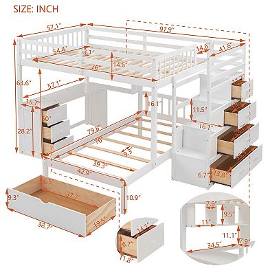 Merax Full Over Twin Bunk Bed with Desk, Drawers and Shelves