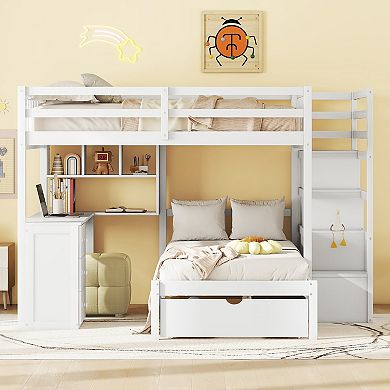 Merax Full Over Twin Bunk Bed with Desk, Drawers and Shelves