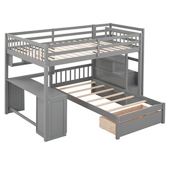 Merax Full Over Twin Bunk Bed with Desk, Drawers and Shelves