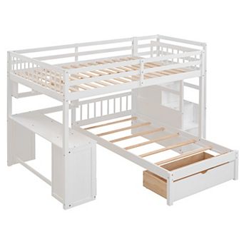 Merax Full Over Twin Bunk Bed with Desk, Drawers and Shelves