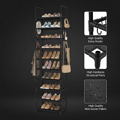 KAUFLY 10-Tier Shoe Rack w/ Dust Cover & Side Pockets, Rust-Proof