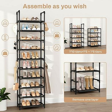 KAUFLY 10-Tier Shoe Rack w/ Dust Cover & Side Pockets, Rust-Proof